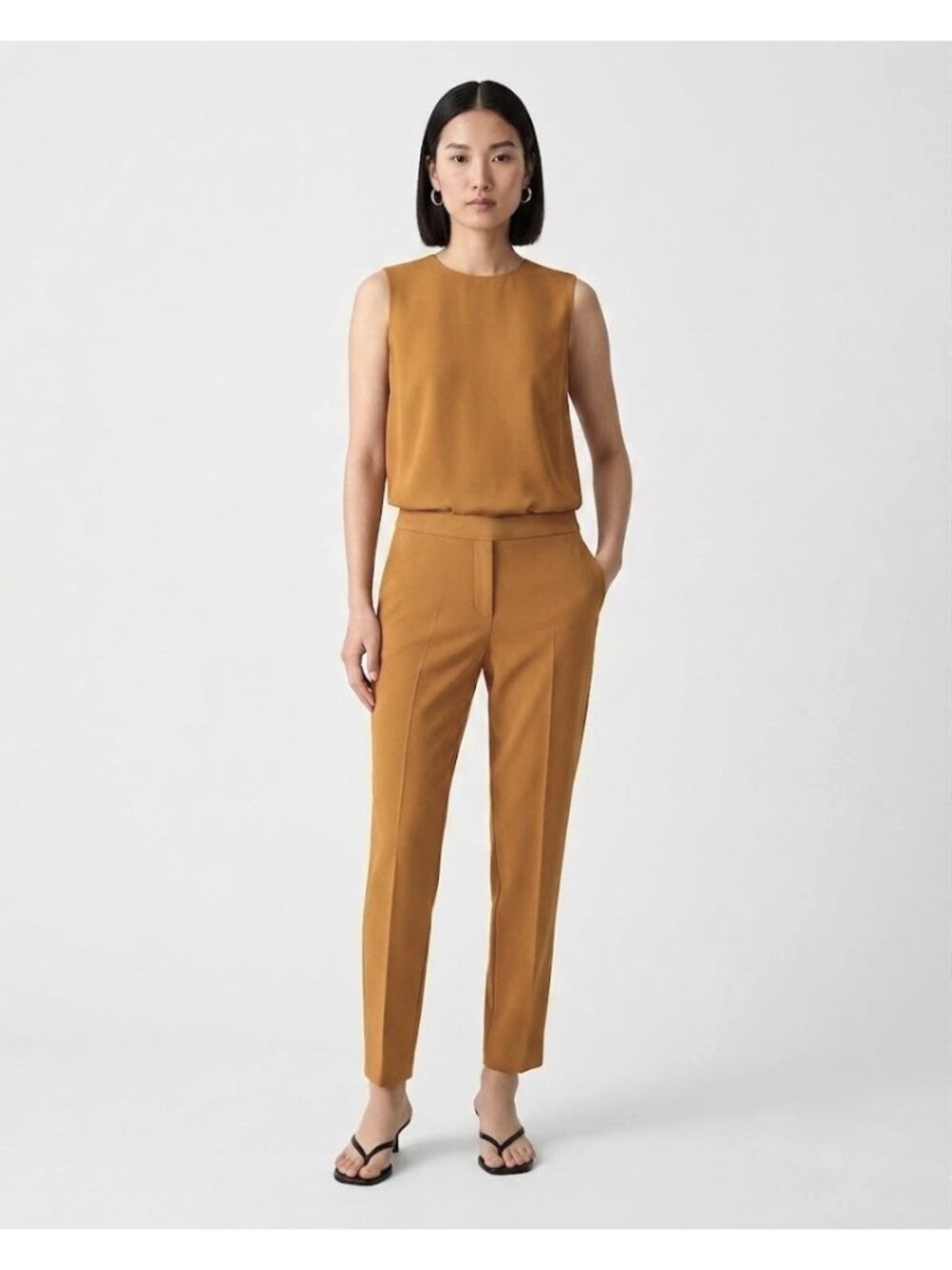 NWT THEORY Treeca Pull-on in Honey Mustard Modern Crepe Tapered Slim Crop Pant 8